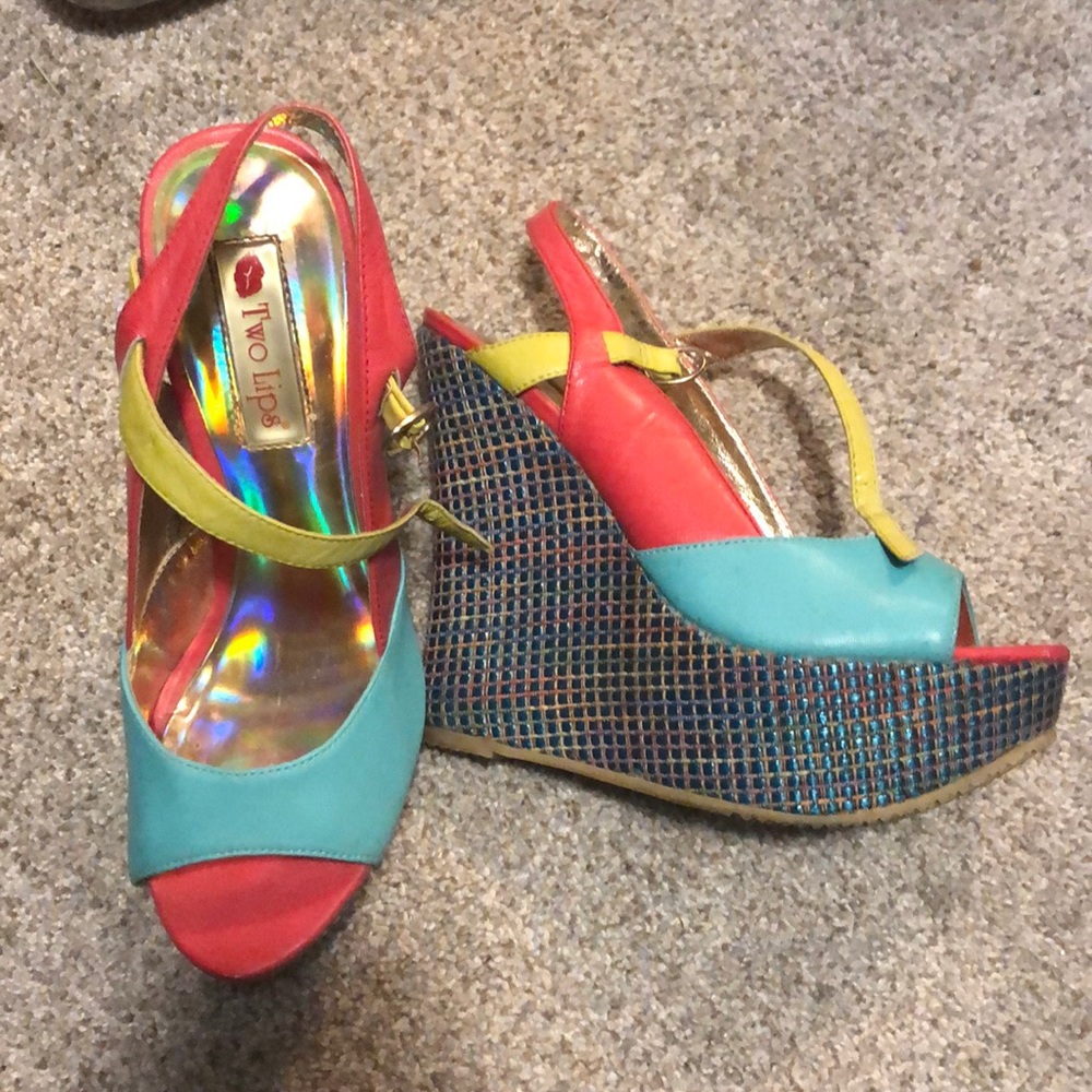 Multi color wedges with a Leather upper